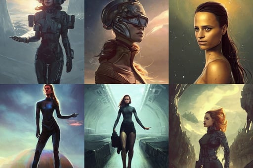 a very beautiful scenic view, portrait of alicia vikander, science fiction industrial hard science concept art, art by Julie Belle, epic composition, honey wind, slanted ceiling, balding, helmet off, by artgerm and greg rutkowski and pepe larraz, bar background, black messy hair, airspace, sci-fi magic highly detailed