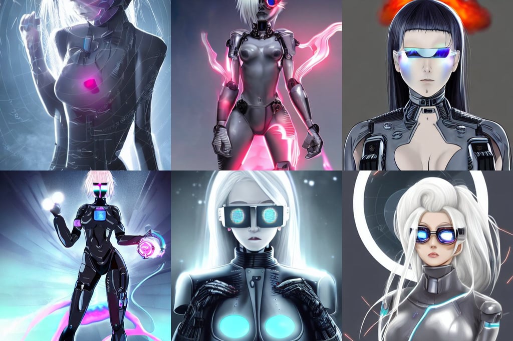 portrait grey hair anime visual futuristic female cyber police, mirrorshades cybernetic implants, cinematic shot her dress is made of lava flowing all around