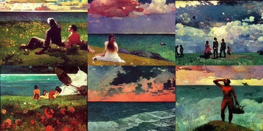 one day in heaven, photorealistic cinematic hyper-detailed, art by Winslow Homer, ultra realistic, synthwave style, art by Winslow Homer, art by Diego Velázquez, art by Paul Gauguin, art by Jackson Pollock