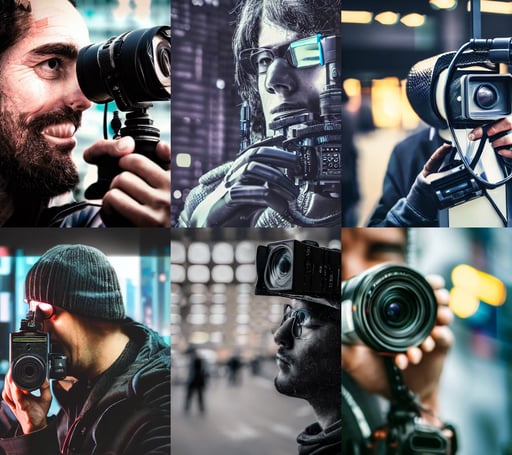 a cyberpunk camera man, close up