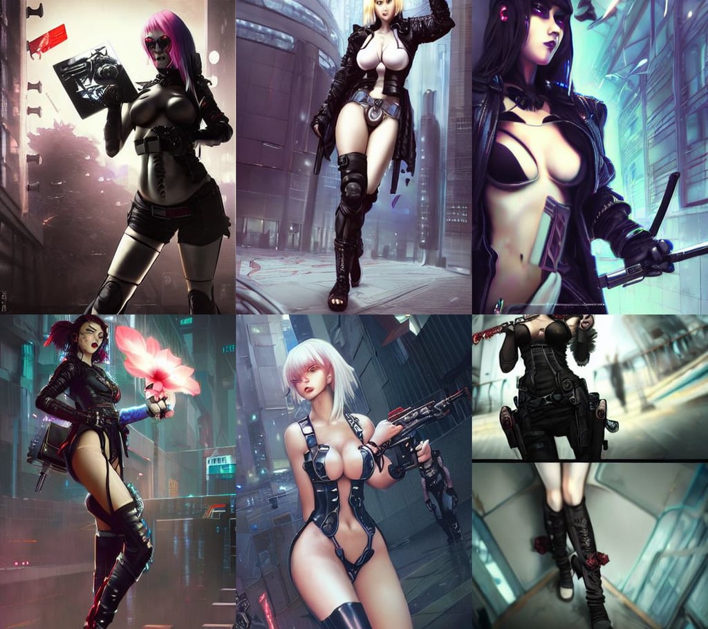 a cyberpunk assassin fighting mall cops, by tsuaii and Wojtek Fus, art by Gustave Dore, cg by tian zi and wlop, trending on artstation geometric curves, holding a rose, trending on pixiv :: Steven Artgerm Lau, beautiful chrome bjd white edc clowncore goth madison beer cyborg woman, blonde cream and white color scheme, film noirs!