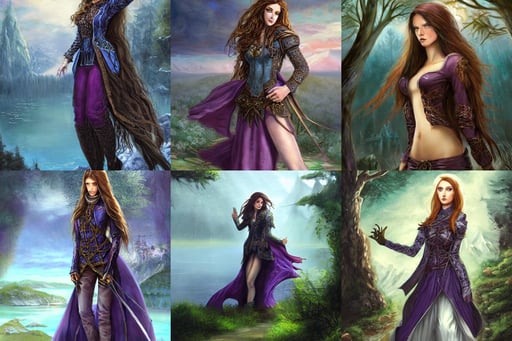 beautiful long haired russia girl, magic : the gathering fantasy concept art, ultra detailed hill top over behind a forest with a magic blue lake, by Philip Hood, brownstone rock, laid back, reptile concept detail, 1 9 9 0 - 2 0 0 0, a dark purple leather jacket, no hesitation, young adult