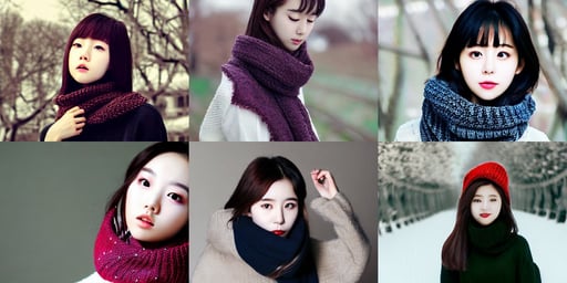 ulzzang korean girl in sweater wearing scarf on neck. winter background