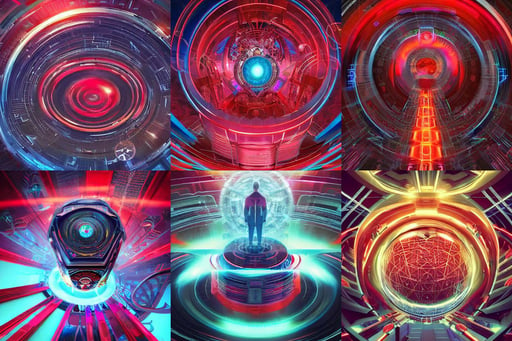 a netrunner vortex, red colors, drawn by artgerm, ebony art deco, with accesories, fired from launch platform, tim jacobus, jungle. in the style of katamari damacy, bastien lecouffe-deharme, closup, universeral divine perfection!! digital painting, rendered in cinema 4 d, clocks, symmetrical centered portrait dark witch, bangs and ponytail