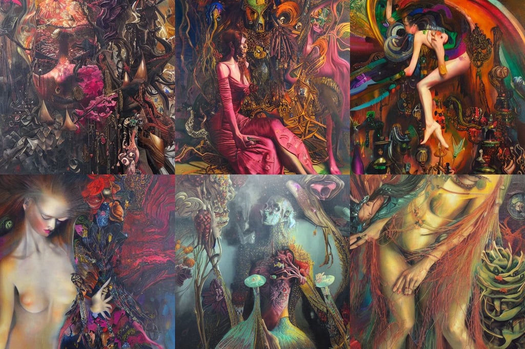 intense dark magical detail maximalist feminine unheimlich vibe, by Wojciech Siudmak, oil on canvas