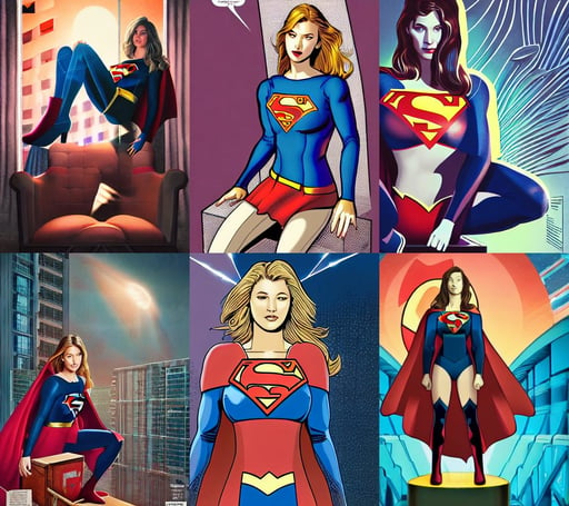 Supergirl, studio photo, sitting on her throne, attractive features, sandy, newspaper illustration, frederik heyman and jonathan zawada, criminals, portrait by james gurney and laurie greasley, bella hadid, smooth white skin, art by kelogsloops, refracted sunset lighting, tooth wu, white grey blue color palette, pop surrealism