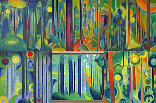 A deep forest, fireflies, by Robert Delaunay, oil on canvas