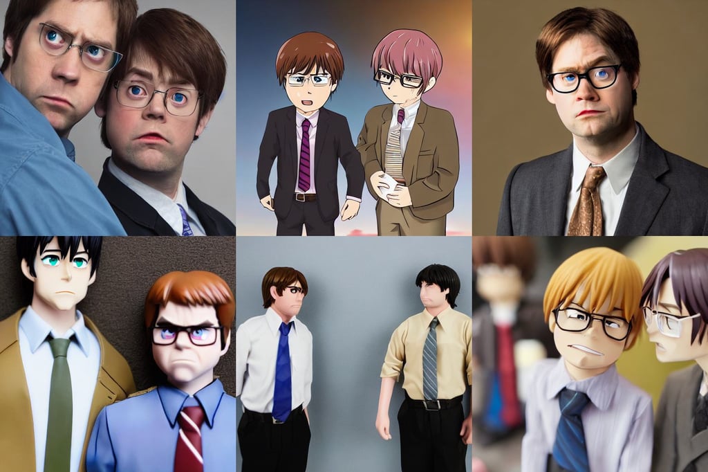 prompthunt: jim halpert and dwight schrute as anime character, portrait,  detailed, artstation, concept art, sharp focus, by konstantin korovin and  daniel f. gerhartz and john howe