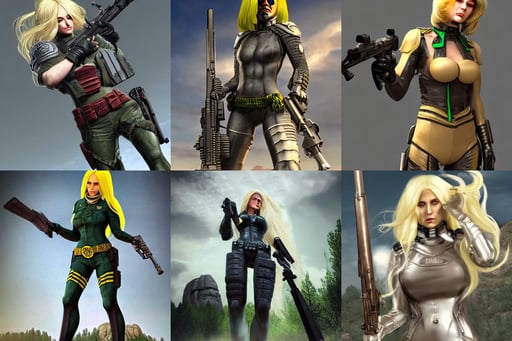 woman with long white hair, mount rushmore, engravings, daz studio genesis iray attractive female, sharpness, futuristic brown suit with helmet, style of stone ocean cover art, yellow eyes, comic art, Judge Dredd, heroic fantasy character concept, swings, carrying a scoped hunting rifle, mm delicious