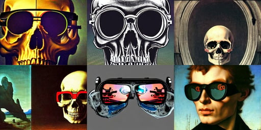 skull wearing google glasses, Super-Resolution, magical, synthwave style, art by Caspar David Friedrich, art by Michelangelo Merisi Da Caravaggio, Super-Resolution, Cinematic