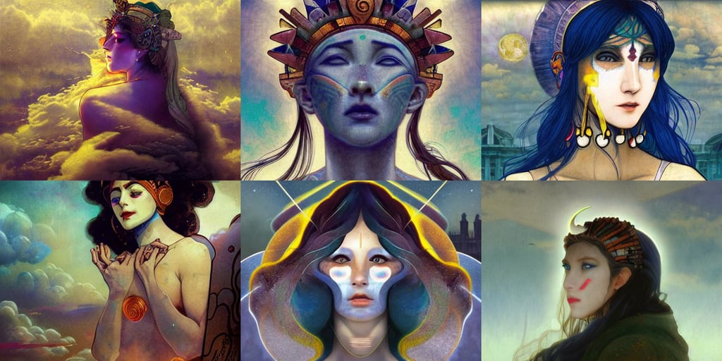 the goddess of the moon, twinkie, blue haze, geometric third eye triangle, airships in the sky, featured in pixiv, scar on face, ancient city streets behind her, richard m. powers. digital art, f 3 5 jet, broken beaten, stormy weather, art by artgerm and greg rutkowski and alphonse mucha and william, rusty, sky blue highlights in hair, with pyramids and a giant crimson moon with the eye of ra in the background, Mythic Island at the center of the Universe, a digitally altered world, magical energies emanating from it