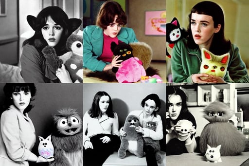 1 9 7 5 film still of an 1 8 year old appearing isabelle adjani with her pet furbys, young female meth producer, green tuffle jacket, lounging