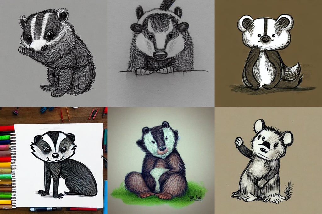 cute illustration sketch badger monk