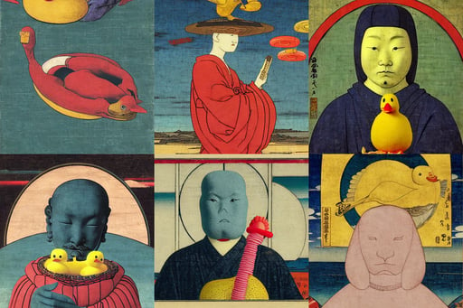 rubber duck of impending doom, art by Diego Velázquez, gorgeous, art by Piero Della Francesca, by Weta Digital, ukiyo-e, ukiyo-e, portrait, synthwave style