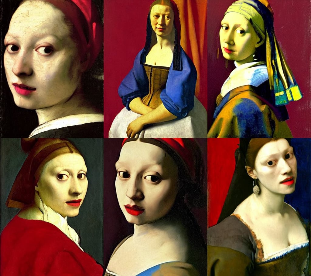 a very beautiful woman, art by Johannes Vermeer, textured skin, art by Pablo Picasso, cute, black dragon on red background, art by Leonardo Da Vinci, realistic, surreal, art by Artemisia Gentileschi, art by Nicolas Poussin, seabirds, art by Hilma Af Klint, Anime, art by Sir Peter Paul Rubens, peaceful and softly landscape who has Namek’s villages with a female character flying trough the sky, trending on artstation