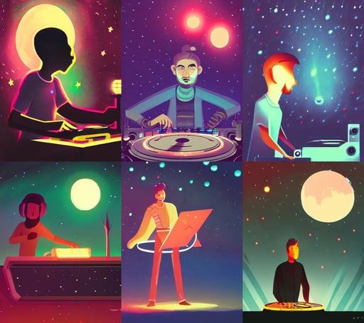 A man djing at night under the stars, warrior, artstation  lois van baarle