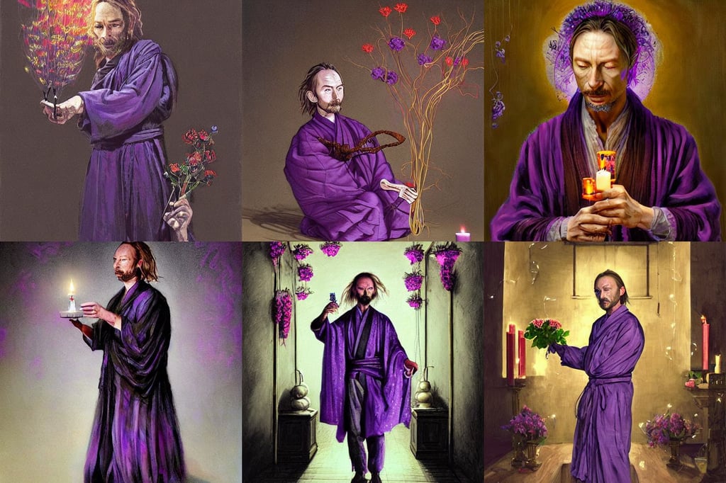 street deal, rendering, painting in the museum, intricate purple hakama, ((candle light)), channel, many variations portrait of very old thom yorke, string puppet, crimson, style greg rutkowski, holding a bouquet of flowing flowers, glowing lights!! sci-fi, italian garb from 1 9 th century, with a tail, ultra-wide shot, dark grey! thin beard, by Guy Denning, sots art, soft lustrous beautiful biotech raver white emo satancore madison beer cyborg, crying in highchairs Pixar style by Tristan Eaton Stanley Artgerm and Tom Bagshaw., wind blowing