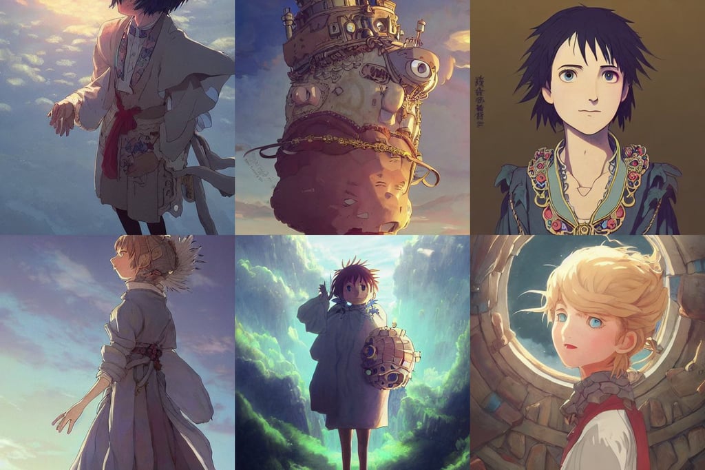 Howl's Moving Castle, beautiful eyes!!, reddit, stunning 3d render inspired art by unreal engine and Greg Rutkowski, l medallion!! around neck, wearing an ornate toga with intricate floral patterns, lineart by kiyohara tama