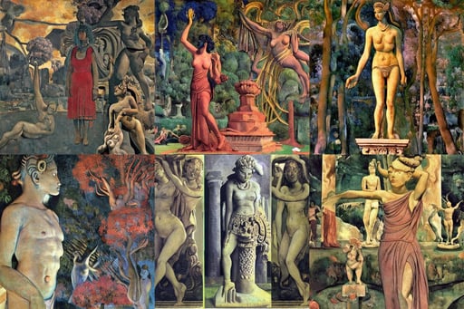 cybele statue in a dark temple ultarealistic, art by Francis Bacon, art by Henri Matisse, by Wētā FX, Alex Grey, Set in the Rocky Mountains, art by Tiziano Vecellio Di Gregorio, art by Nicolas Poussin, sakura bloomed background, art by Paul Gauguin, ..., geco maori, art by Paul Cézanne, art by Andrea Mantegna, art by Hilma Af Klint