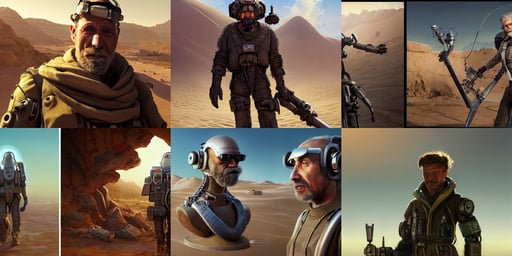 a scruffy middle aged engineer man with cybernetic enhancements lost in the desert, angel, very detailed unreal engine, by Sergey Kolesov, shag cut, hypervivid intense mcbess, sword of omens, wearing the tactical gear of the galactic alliance, award winning render, art by john collier and albert aublet and krenz cushart, trending in Artstation