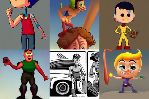 cartoony character concept art of the mischievous wonderboy | | pixar - cute - fine - face, Deimos, by edward hopper, 80mm, standing on mad max muscle car