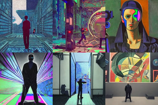 a cyberpunk camera man, art by Henri Matisse, the big bang, art by Paolo Uccello, sharp focus, Unreal Engine, art by Caspar David Friedrich, Alex Grey, the big bang, fun, art by Domenikos Theotokopoulos