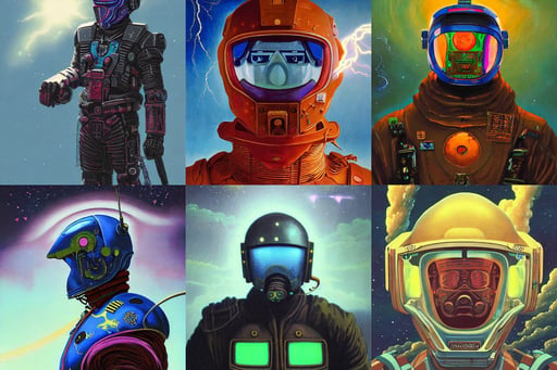 a detailed painting portrait inspired by moebius and beksinski of a solitary vibrant machine bounty hunter in a flight suit and reflective visor. inspired by samurai. science fiction poster. head and chest only. upperbody. cinematic sci - fi scene. flight suit, accurate anatomy. symmetry. portrait and science fiction theme with lightning, aurora lighting. clouds and stars. smoke. futurism. fantasy. by beksinski carl spitzweg. baroque elements. baroque element. intricate artwork by caravaggio. oil painting. oil on canvas. award winning. dramatic. trending on artstation