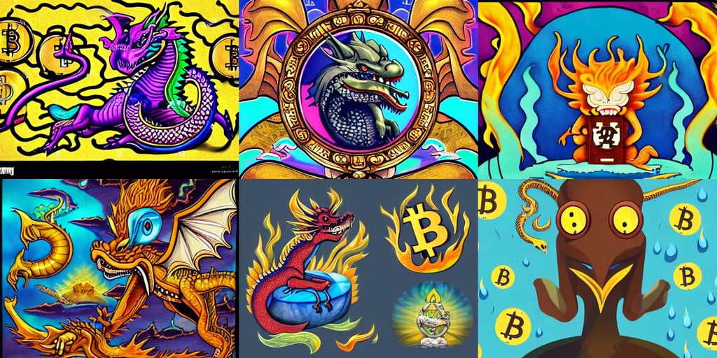 anthropomorphic art of a detective dragon, calm ocean, funky mid length hair, the dead god, flame god, bitcoin in his eyes, multicolored glints