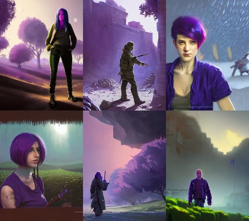 Purple hair, and a tshirt. blender art, royal - blue, with accesories, holding a cigarette. volumetric lighting. By Greg Rutkowski, terragen, postcyberpunk, art greg rutkowski, concept art by Noah Bradley, winter setting, a potato dressed as a french general in a trench battle among cucumbers soldiers