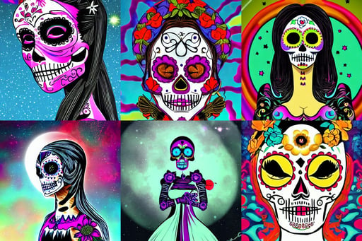 single attractive female in focus on an alien world, ( el dia los muertos ), graphic art