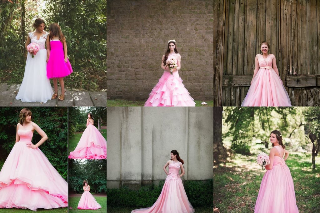 beautiful girl in an pink wedding dress