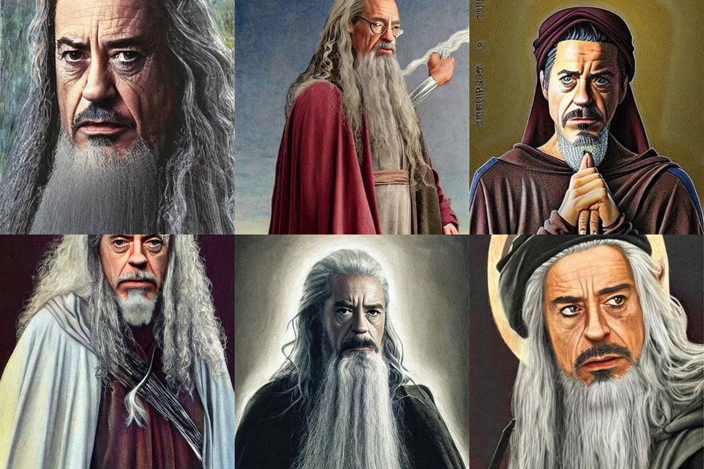 Robert Downey Jr. as Gandalf, art by Tommaso Masaccio, anthropomorphic