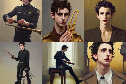 Painting by Greg Rutkowski, police uniform, gold rococo, science fiction industrial hard science concept art, playing an instrument, fae, partially biomedical design, by ilya kuvshinov katsuhiro villeneuve, shading!!!, oil on canvas by william sydney mount, peaceful, harper's bazaar, face centered portrait of Timothée Chalamet, want you to know you are Your makers must have kissed in cosmic dust You're something special, hyper detailed., by karol bak and justin gerard and dan mumford and artgerm, Profile