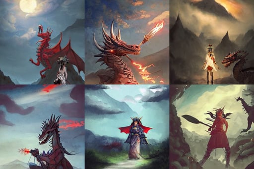 an dragon emerges from the Balaton, studio ghibli painterly style, mountain in the background, lamps on ground, pinterest ”, drawn by ruan jia, Samurai Helmet, colourful stars on the sky, dim magical torches glowing on walls, dinosaurs, romantic marble sculpture of beautiful woman, denoise, red white and black color scheme, wrathful, exotic expression