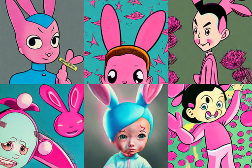 a photo-realistic richly detailed color  illustration beautifully depicting Astro Boy, pink bunny ears