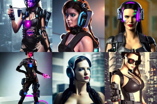 Beautiful Sophia. gorgeous female cyberpunk mercenary wearing a cyberpunk headset, circuitry