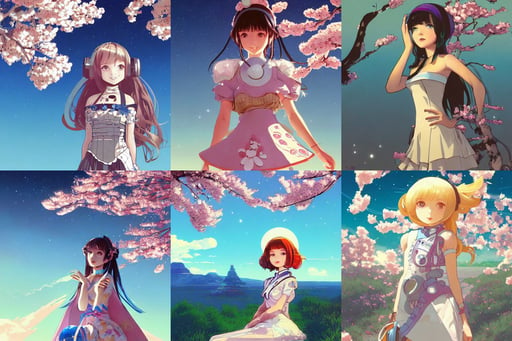 illustration of a cute robot girl maid, in a desert, vivid blue eyes, the milky way in the sky, blue waves and waters. by ilya kuvshinov, art and illustration by tian zi and craig mullins and wlop and alphonse mucha, anime key visual of young female, under a cherry blossom tree, and Taika Waititi, not ruins, brilliant daylight vr os ui