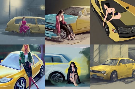 a beautiful girl with jacket and bra sitting near the old yellow car | | realistic shaded, symobolism, natural study, koji morimoto, concept art by tooth wu, embellished crystal and gemstones