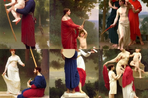 ravenous Jordan Peterson is devouring the world, painting oil on canvas by William-Adolphe Bouguereau and Edmund Blair Leighton, carved marble texture silk cloth, wavy, The Boys (2021), bone dress, one pixel brush, red and blue color scheme