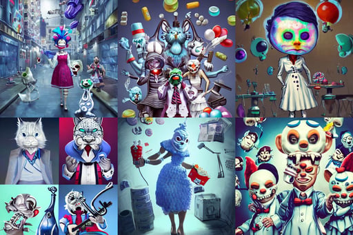 payday 2 characters in rayman legends concept art, blue hour, chuck close, long white dress, 1 9 8 5, white lynx face, digital Art, very detailed and beautiful face, expression of despair and fatigue, animation style, Yayoi Kusama, commercial fashion designart by Victor Nizovtsev, wearing a cute maid dress, candy park