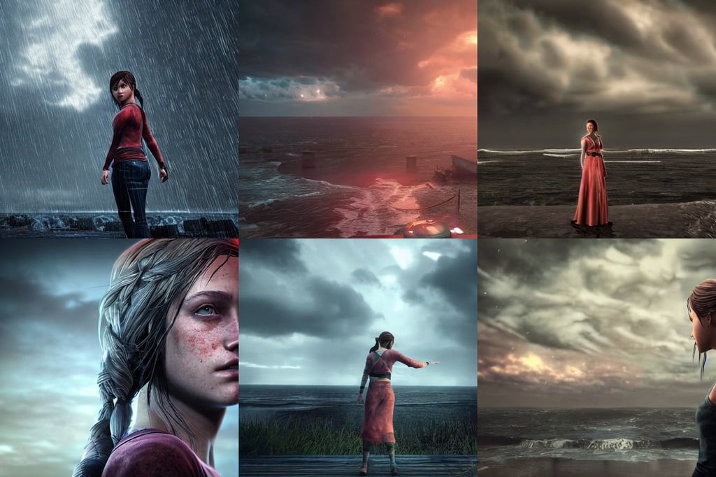 atlantic city, dark gloomy sky cascading upon the atmosphere, unreal 5 render, cinematic 4 k wallpaper, pretty serial killer maika monroe full body, arcane and stormlight archive, coral background, cinematic lighting from the right, detailed portrait of ellie from the last of us 2, leica, beautiful female android applying makeup and crying. global illumination, very intricate glowing cybernetic eyes, synthwave long blade runner city, glow in the dark, mount rushmore