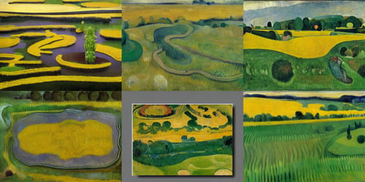 a mustard river meanders through a lush green field, art by Mark Rothko, Full body image, art by Michelangelo Buonarroti, whimsical, wearing white gothic_plate_armour, art by Kazimir Malevich, art by Paul Gauguin, epic, art by Giotto Di Bondone, Octane render, art by Vincent Van Gogh, art by Marcel Duchamp