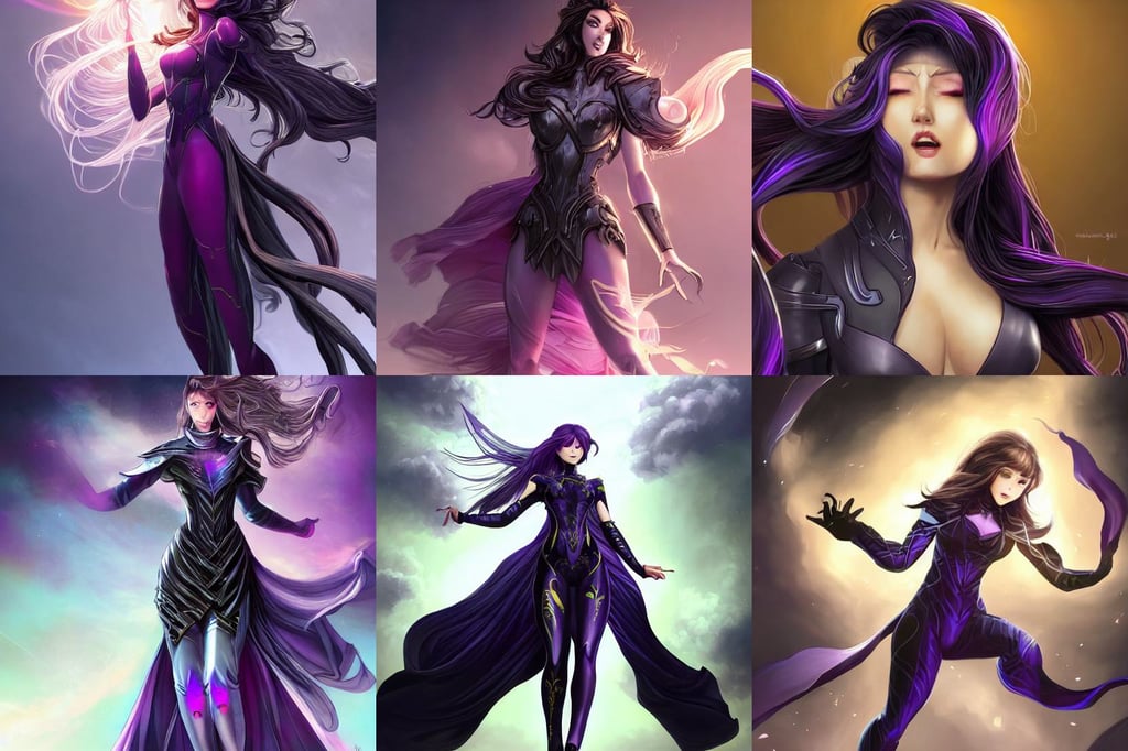 a male fantasy warrior, mist vapor, rossdraws, by artgerm and jenny frison, black purple and gold, 4 k hd wallpaper very detailed, wide lens, Pixar style, she expressing joy, long swirly dark hair, flowing cloth and smoke, digital art 8 k hd, wearing a space suit. clean elegant painting, centre composition, sparth, elden ring art