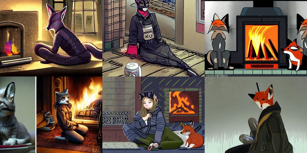 a tabby cat, SAAB 39 Gripen, neuromancer characters, hd., kimono techwear occultist with fox ears, Fireplace