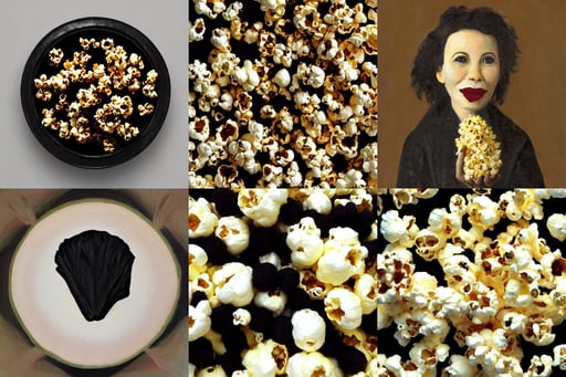 a portrait of a black Kernel of popcorn