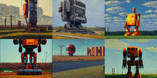 A giant robot by Simon Stålenhag and Childe Hassam, oil on canvas