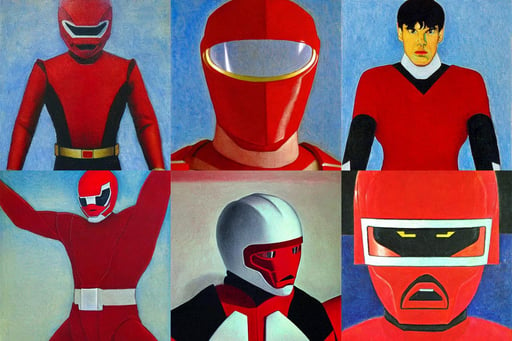 portrait of the red ranger from Power Rangers, art by Kazimir Malevich