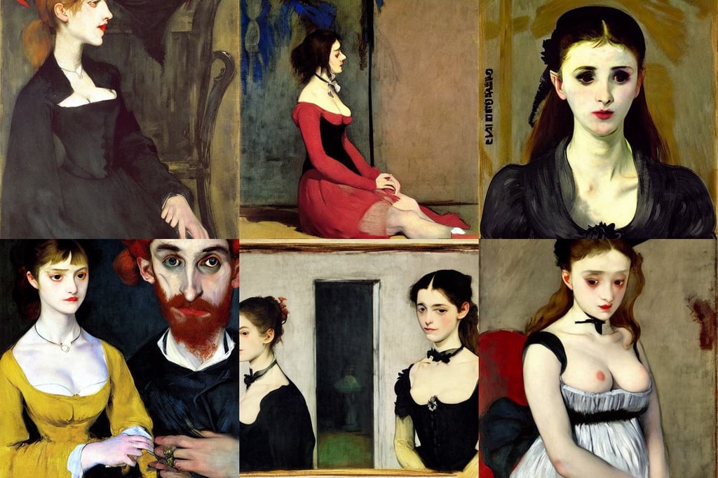 digital art of alluring vampire, unreal engine, art by Édouard Manet, art by Gustave Courbet, setting concept:4, wearing a maid outfit + Finely detailed, art by Andrea Mantegna, art by Mark Rothko