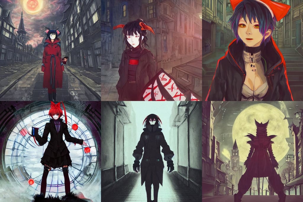 werewolf in the city lviv high castle, cyberpunk fashion, front facing camera, by masanori warugai, hugh contrast, netflix anime screenshot, hooded traveler, black orange palette, a portrait painting of reimu hakurei ( from touhou project ), vivid eyes, half - body, history painting, medieval castle orrery of terror, in the aesthetic of mert and marcus, art by artgerm and greg rutkowski and raphael lacoste and magali villeneuve, oval face shape, cyberpunk eye wear, Kanamemo, angler fish inspired