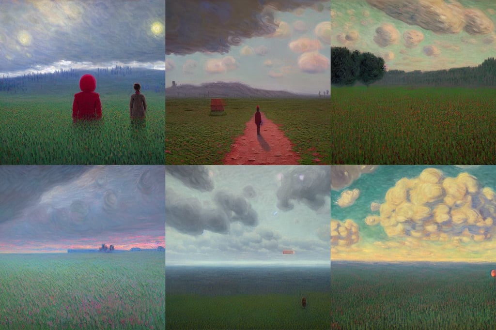 The clouds of fear by Simon Stålenhag and Claude Monet, oil on canvas